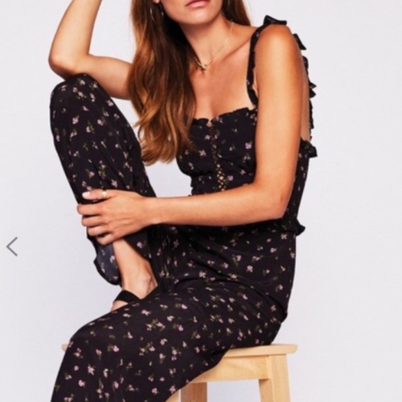 Free People Pants - RAHI CALI Floral Rose Jumpsuit Black Flare K920